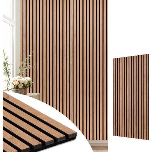 DOLLAR BOSS Wood Slat Acoustic Panels for Wall, 46.5 x 23.8 2Pcs Soundproof Absorbing Wall Panel with Wood Finish 3D Fluted, Oak