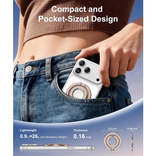 CAPRARO Magnetic Phone Ring Holder for MagSafe, Dual-Side Magnetics, 360° Rotation Gym Phone Stand Grip Ring Compatible with Magnetic Car Mount for iPhone 17/16/15/14/15 Pro Max Plus Air, Brown