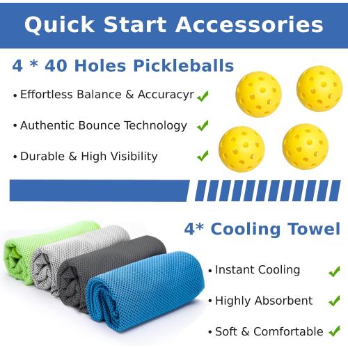 Pickleball Paddles Set of 4, Wood Pickleball Set with Comfort Grip | 4 Cooling Towels, 4 Pickleball Balls & Carry Bag. Cushion Grip Wood Paddle Set for Men, Women, Beginners