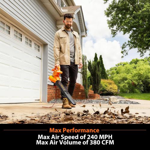 LawnMaster BV1210 Electric Blower Vacuum Mulcher 12 Amp 2-Speed Adjustment with Metal Impeller 240 MPH 380 CFM 16:1 Mulch Ratio with Collection Bag