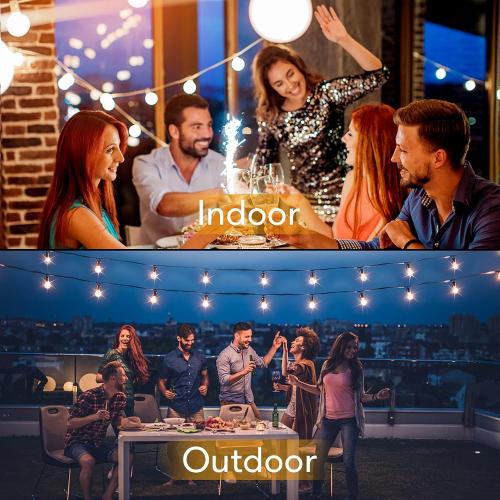 100FT LED Outdoor String Lights Patio Light with 52 Shatterproof G40 Dimmable Globe Bulb, 2-Pack 50FT Waterproof Outside Hanging String Light for Christmas Backyard Porch Balcony Gazebo Party