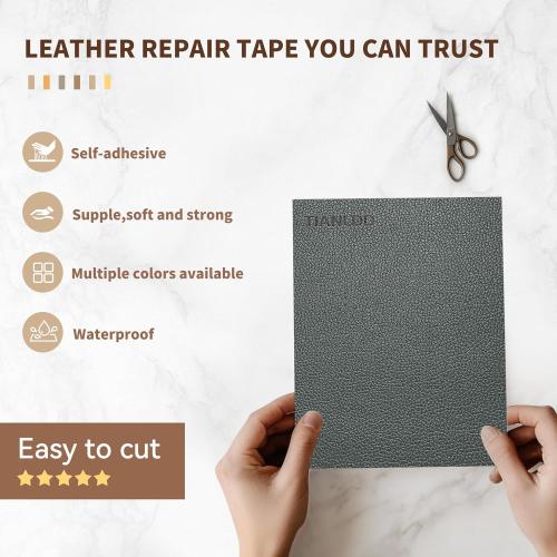 TIANLDD Leather Repair Tape,16 x 80 Inches Self Adhesive Leather Repair Patch，Leather Repair Kit for Furniture，Couches,Car Seats,Cabinets,Handbags(Black Grey-Litchi Grain)