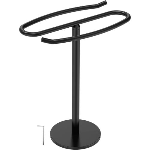 Black Hand Towel Holder Stand, S Shaped Stainless Steel Towel Rack with Non Slip Base Black, Free Standing Towel Rack, Elegant Watch Stand for Vanity and Countertop