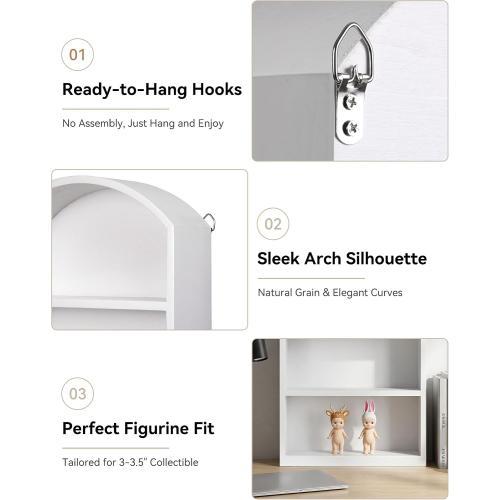 9x13.5 Small Arched Trinket Display Shelf Shadow Box, White