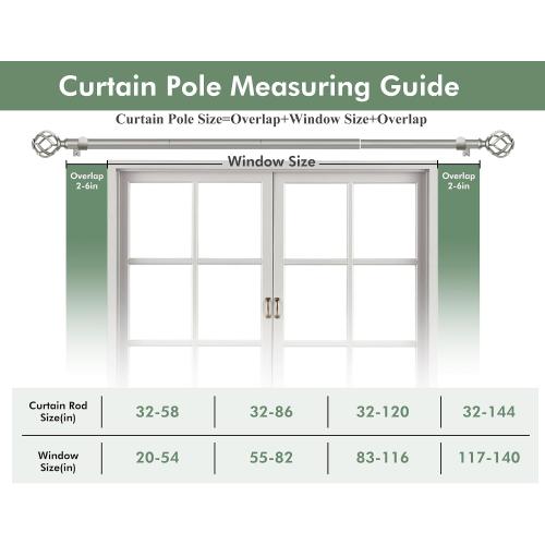 USFOOK Curtain Rods for Windows 66 to 120, Antique Silver Drapery Rod