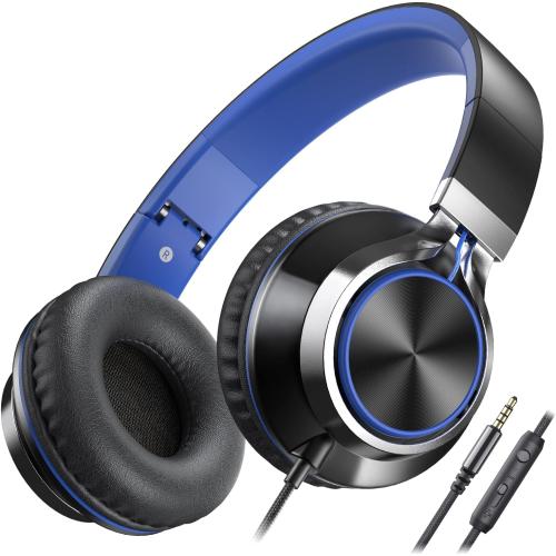 AILIHEN C8 Kids Wired Headphones with Mic for School, 3.5mm Jack, BlackBlue
