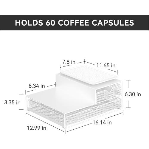 Metal Coffee Bar Station Organizer, K Cup Pod Holder Drawer Stand White