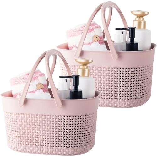 rejomiik 2 Pack Portable Plastic Shower Caddy Basket with Handles, Pink