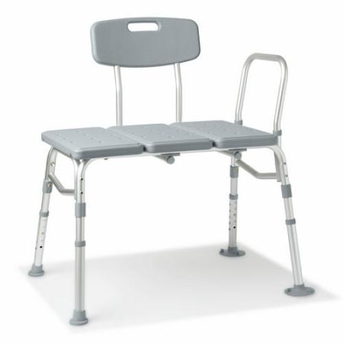 Medline Durable Non-Slip Bath Transfer Bench with Back & Armrest, Height Adjustable, Gray