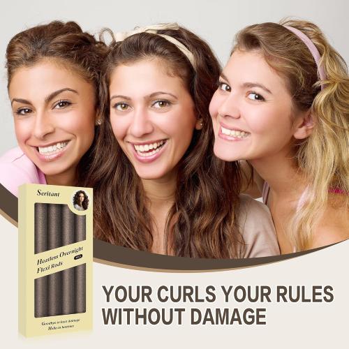 Seritant Heatless Curls Overnight with Satin Head Scarf, Velvet Hair Rollers for Blowout Look, No Heat Curling Rod for Long Thick Hair, Soft Sleep In Flexi Rods