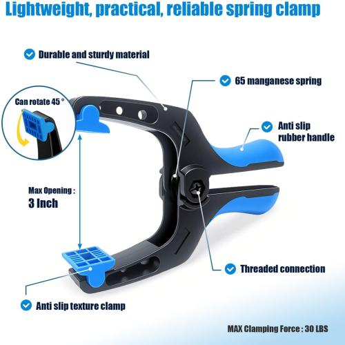 6 Pack 6 inch Heavy Duty Spring Clamps,Large Plastic Clamps,Spring Clips for Woodworking,Backdrop Stand,Pool Cover, Photography, Crafts