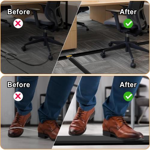 10 ft Cord Covers for Wires on Floor, Heavy Duty PVC Duct Floor Cord Cover, Floor Cable Cover Easy to Unroll Prevent Trip Hazard for Home Office or Outdoor Settings (Black)