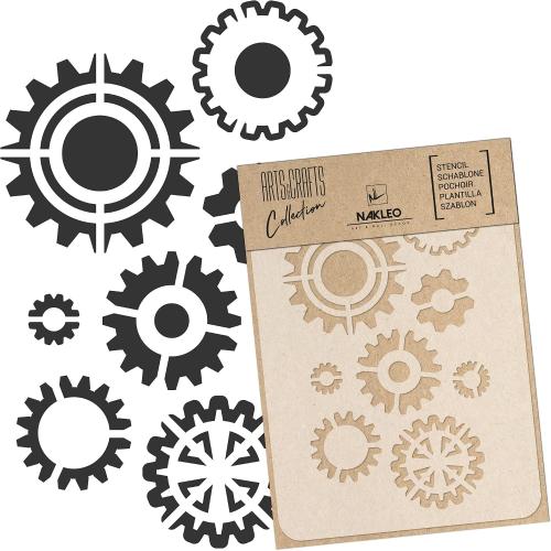 NAKLEO Painting Stencil for Crafts A4 8.3” x 11.8”, Factory Gears Mechanism Pattern, Reusable Plastic DIY & Scrapbooking Drawing Template, Decoupage Art Home Decor, Wall Wood Fabric Furniture