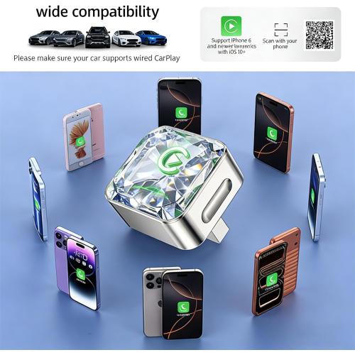 Wireless CarPlay Adapter, 5.8G Quad-Core Chip No Latency, Aerospace Silicone Cooling, Zn-Alloy & Diamond Panel, Plug & Play Wired to Wireless CarPlay Adapter