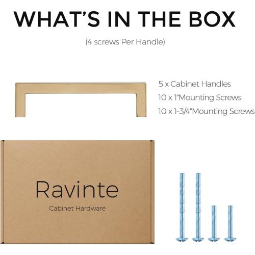 Ravinte Champagne Bronze Cabinet Handles Drawer Pulls 3-3/4 Inch CC, 5 Pack