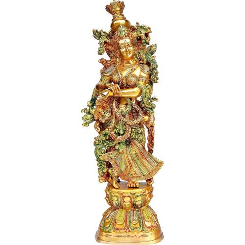 Size 21 eSplanade - Brass Radha Krishna Idol Statue Sculpture - Big Size (21) (Radha Coloured)