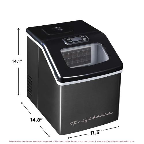 Frigidaire Ice Maker EFIC452, Countertop Stainless Steel Ice Maker with Transparent Window, Clear Ice Cube Maker with 40 lbs. Capacity, Ice Maker Machine – 14.8 D x 11 W x 14.1 H (Black)