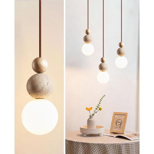 Natural Travertine Pendant Light, 10.6 Japanese Wabi Sabi Pendant Light