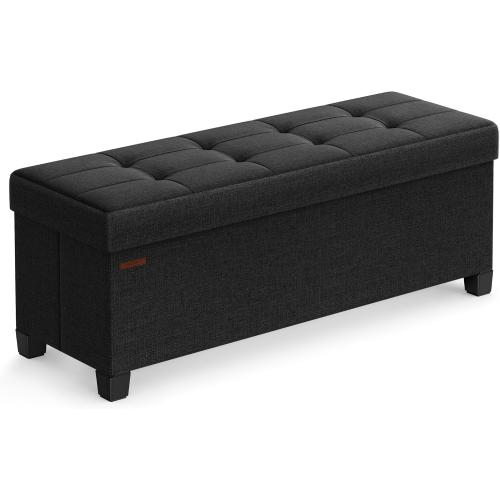 SONGMICS Storage Ottoman Bench, Foldable Foot Rest with Legs, 15 x 43 x 15.7 Inches, End of Bed Bench, Storage Chest, Load up to 660 lb, for Living Room, Bedroom, Entryway, Ink Black ULSF018B01