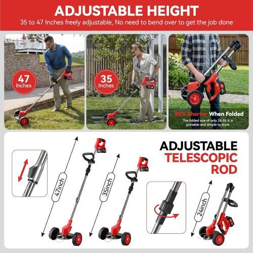 Electric Weed Wacker Cordless,24v Battery Powered Weed Eater，with Blade & 2 4.0 Ah Batteries & Charger, 3 in 1 Women Lightweight Grass Trimmer， Brush Cutters for Gardens, Yards, and Patios