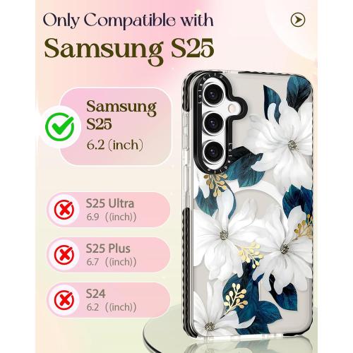 Lotadilo for Samsung Galaxy S25 Case for Women, Blue Flower