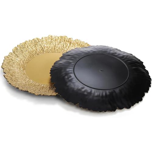 Coloch Set of 12 Gold Charger Plates, 13 Plastic Reef Serving Chargers for Dinner Plate Reusable Round Shiny Decorative Charger Plate for Wedding, Catering, Parties, Christmas, Home Dinner Use