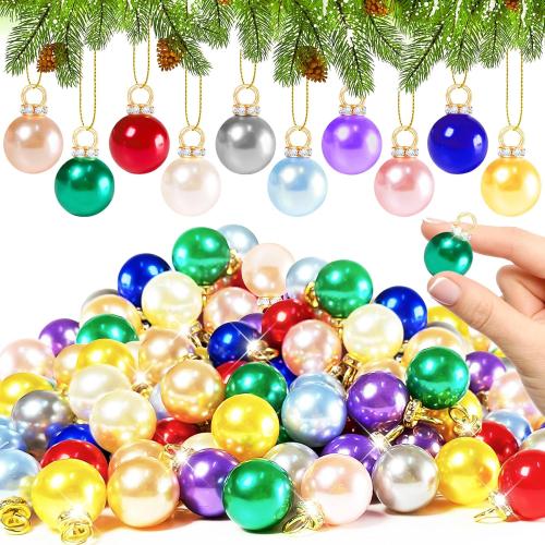 120 PCS Mini Christmas Balls Ornaments,0.6/16mm Miniature Glitter Balls,Hanging Ornament Pendants for Xmas Tree,DIY Craft,Outdoor Indoor Decor(10 Colors)