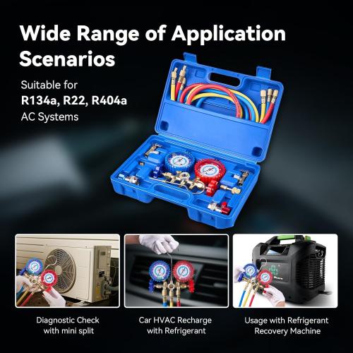 WISSCOOL 3-Valve HVAC Manifold Gauge Set for R134a, R22 and R404A