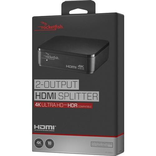Rocketfish™ - 2-Output HDMI Splitter with 4K at 60Hz and HDR Pass-Through - Black