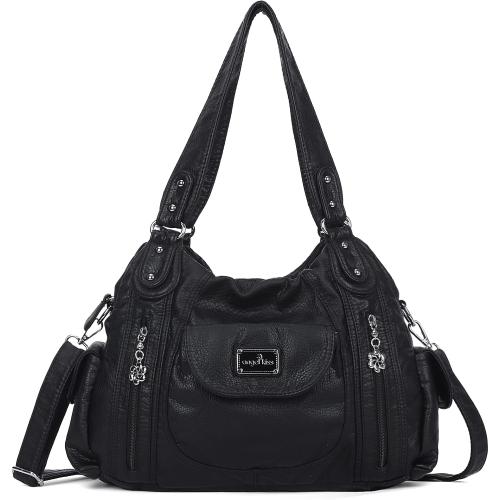 Angel Kiss Women Handbags Shoulder Bags Washed Leather Satchel Tote Bag Mutipocket Hobo Purse