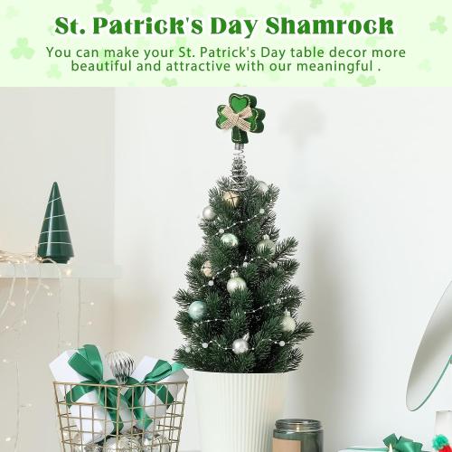 Zomiboo St Patrick's Day Miniature Tree Topper with Lucky Shamrock Decoration St Patrick's Day Ornaments Irish Theme Tree Decoration for Holiday Party Supplies Gift