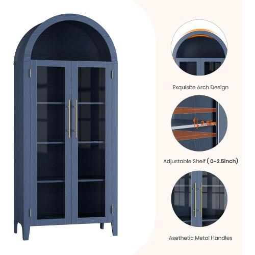 The glass panes are missing ‼️GarveeHome Arched Kitchen Pantry Cabinet - Farmhouse 5 Tier Display Shelf with Adjustable Shelf and 2 Large Glass Doors, Versatile Storage Cupboard for Kitchen, Dining Room, Living Room, Night Blue