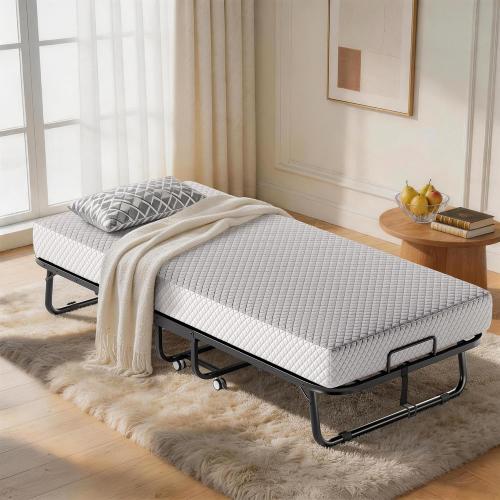Decofy 75x38 Folding Bed with Mattress Rollaway Beds on Wheels10 Tubes