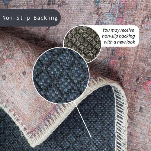 GLN Rugs Vintage Collection - Machine Washable Area Rug, Vintage Washable, Non Slip, Low Pile Rug, Living Room, Bedroom, Bathroom Rug - Easy Clean (2'6x7' Multi/Pink)