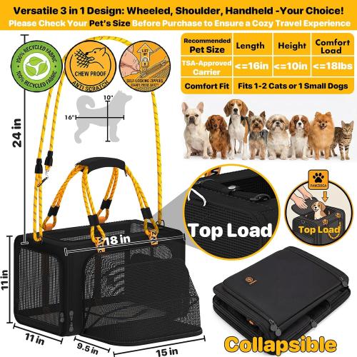 PAWZIDEA Expandable Pet Carrier for Small Cats & Dogs, TSA Airline Approved
