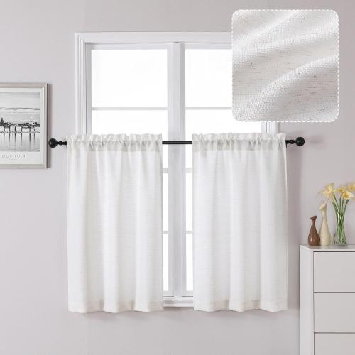 Chyhomenyc Natural Blend Linen Curtains 30 Inch Length, 2 Panels