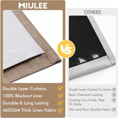 MIULEE Pinch Pleated 100% Blackout Curtains 40x84 Long Linen 4 Panels Set