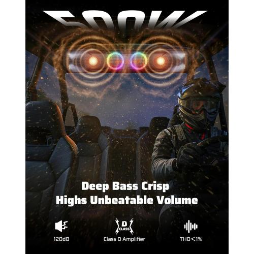 Ehaho 26'' UTV Sound Bar, Golf Cart Speaker Bluetooth with RGB Party Lights | 6-Speaker SXS SoundBar, IP66 Waterproof ATV Speaker System with EQ, Party Mode, RF Remote, AUX for Polaris RZR CFmoto Can-Am