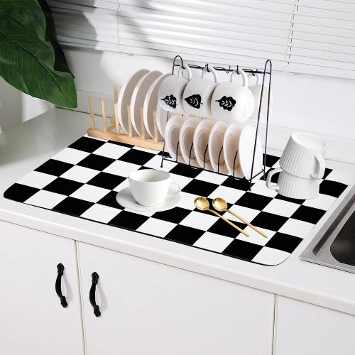 Coffee Mat Checkered Dish Drying Pad for Kitchen Pet Placemat Absorbent Quick Dry Washable Anti-slip Rubber Backed Mats for Kitchen Counter Coffee Bar Bathroom Bedroom 12 x 19