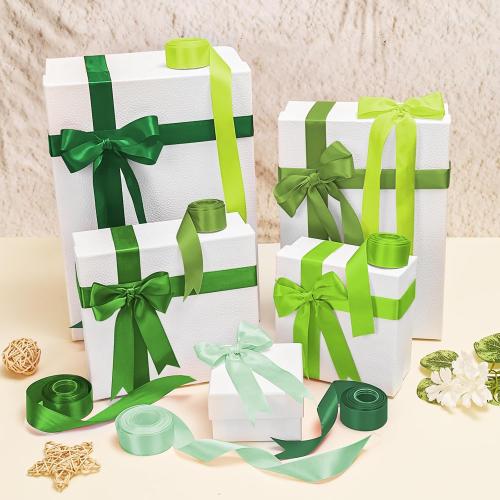 1-1/2 in Green Single‑Faced Satin Ribbons for Crafts Gift Wrapping, 6 Rolls