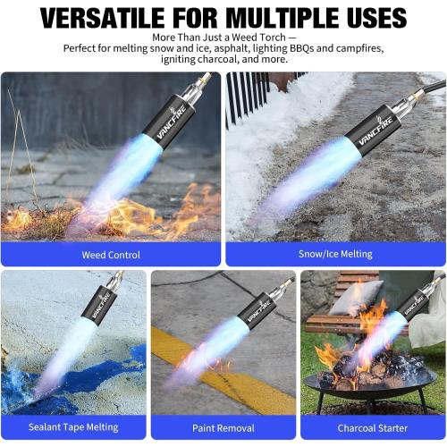 Propane Torch Weed Burner Kit with Storage Bag,35.4 High Output Blow Torch with Long/Short Mode & 12.5FT Hose,Heavy Duty Flamethrower with Turbo Trigger for Weeding,Asphalt Melting,Ice Snow Melting