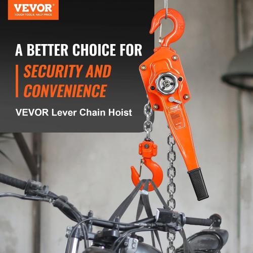 VEVOR Manual Lever Chain Hoist, 3 Ton 6600 lbs Capacity 20 FT Come Along, G80 Galvanized Carbon Steel with Weston Double-Pawl Brake, Auto Chain Leading & 360° Rotation Hook, for Garage Factory Dock