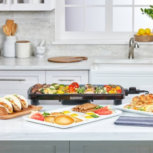BLACK DECKER 20 Family-Sized Cast Iron Electric Griddle Black: Nonstick, Tabletop, Temperature Control, 1500W