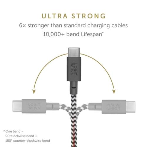 Native Union Belt Cable USB-C to USB-A - 4ft Ultra-Strong Cable with Leather Strap (Zebra)