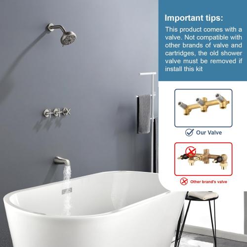 3 Handles Shower Faucet Set with Tub Spout Bathtub Shower Faucets Combo Set Shower System Complete Tub and Shower Trim Kit Brushed Nickel Shower Fixtures