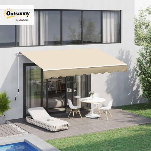 Outsunny 12 ' x 10' Patio Retractable Awning with Crank Handle Beige