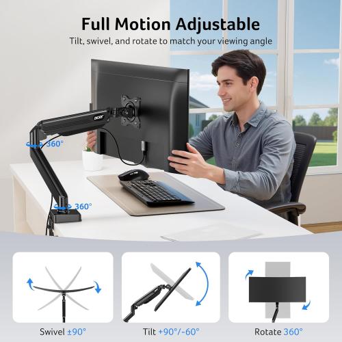 Acer Single Monitor Mount, Fully Adjustable Monitor Arm Fits 17-34 Screens
