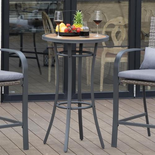 Bar Height Patio Table, 40-Inch Outdoor Pub Table Bistro Table with Wooden-Like Table Top & Metal Frame