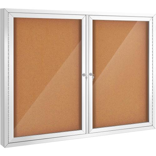 Outdoor and I door Enclosed Bulletin Board,Locking Door Display Case | Waterproof, Moisture Resistant, Natural Cork Board, Display Cabinet with Clear Doors, , Wall Mounted