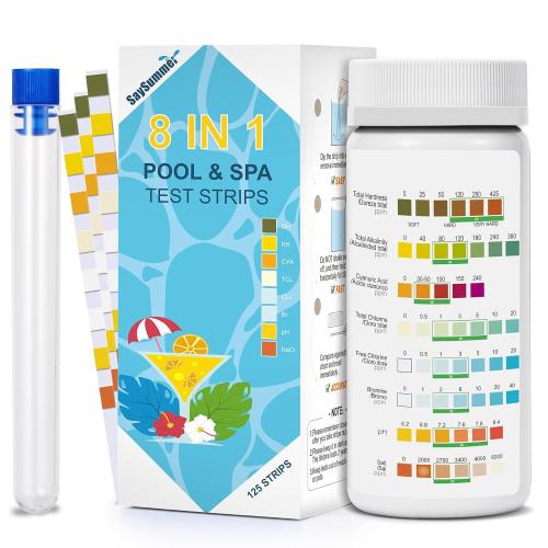 ‼️could have missing parts ‼️Salt-Water Pool Test Strips Kit: 125 Counts 8-in-1 for Salt Water Pool Testing Kit, Salt Pool Test Strips for Hot Tub Spa Testing Salt Chlorine pH and More
